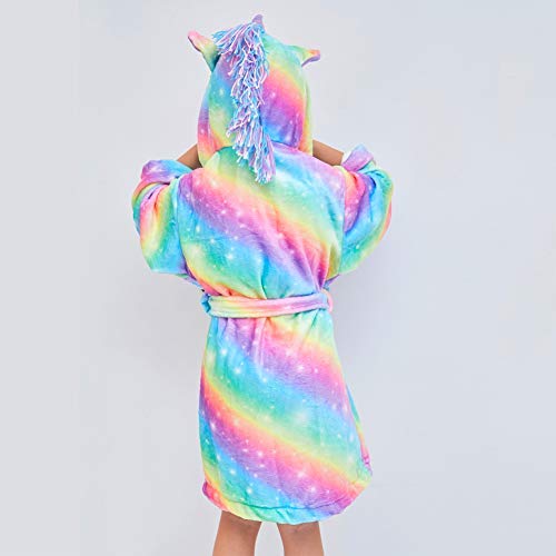 Beinou Unicorn Kid Robes Fleece Kid Bathrobe Rainbow Sleepwear for Girls Soft Long Shower Robe