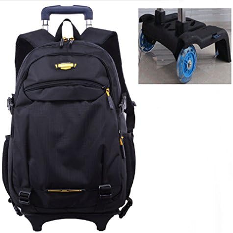 JIBUTENG Rolling School Bag Hiking Travel Trolley Hand Removable Boys Girls Rolling Backpack Wheels (2 Wheel, Black)