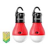 E-TRENDS 2 Pack/4 Pack Compact LED Lantern Tent Camp Light Bulb for Camping Hiking Fishing Emergency Lights, Battery Powered Portable Lamp (Red, 2 Count)