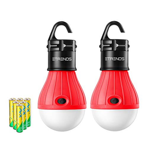 E-TRENDS 2 Pack/4 Pack Compact LED Lantern Tent Camp Light Bulb for Camping Hiking Fishing Emergency Lights, Battery Powered Portable Lamp (Red, 2 Count)