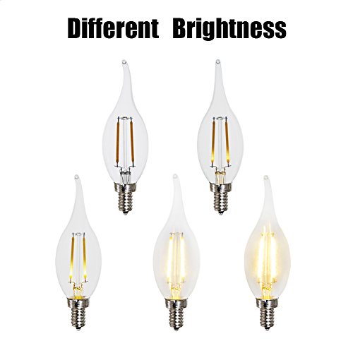 ZZ Lighting 2W LED Filament Flame Shape Bent Tip Candle Light Bulb 20W Incandescent Bulb Equivalent 2700K 160LM E12 Base(2W,6Pack)