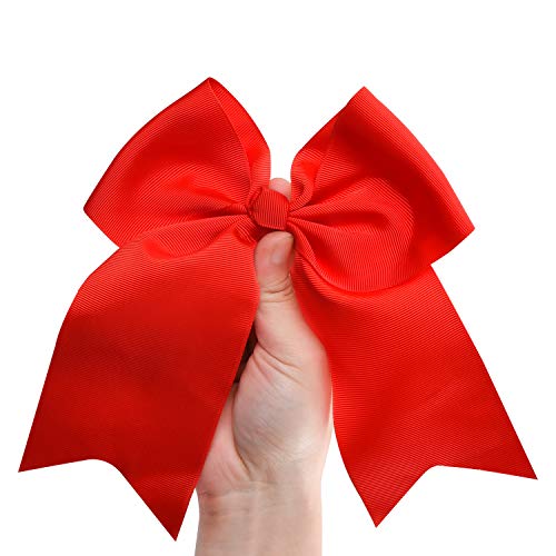 Large Cheer Hair Bows Ponytail Holder Elastic Hair Ties Elastic Head Loop For Women Uniform Accessories (Red)