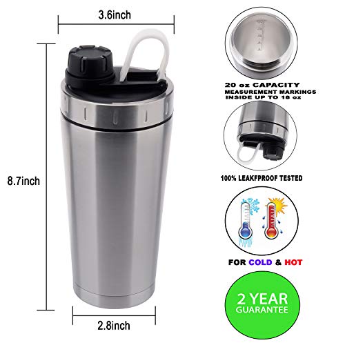 Stainless Steel Protein Shaker Bottle Insulated Keeps Hot/Cold