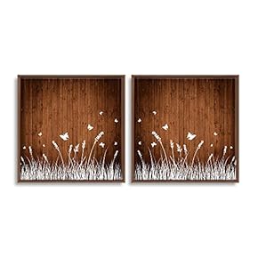 2 Piece Framed Canvas Wall Art for Living Room, Bedroom Wood Flower Theme Canvas Prints for Home Decoration Ready to Hang - 16"x16"x2 Panels