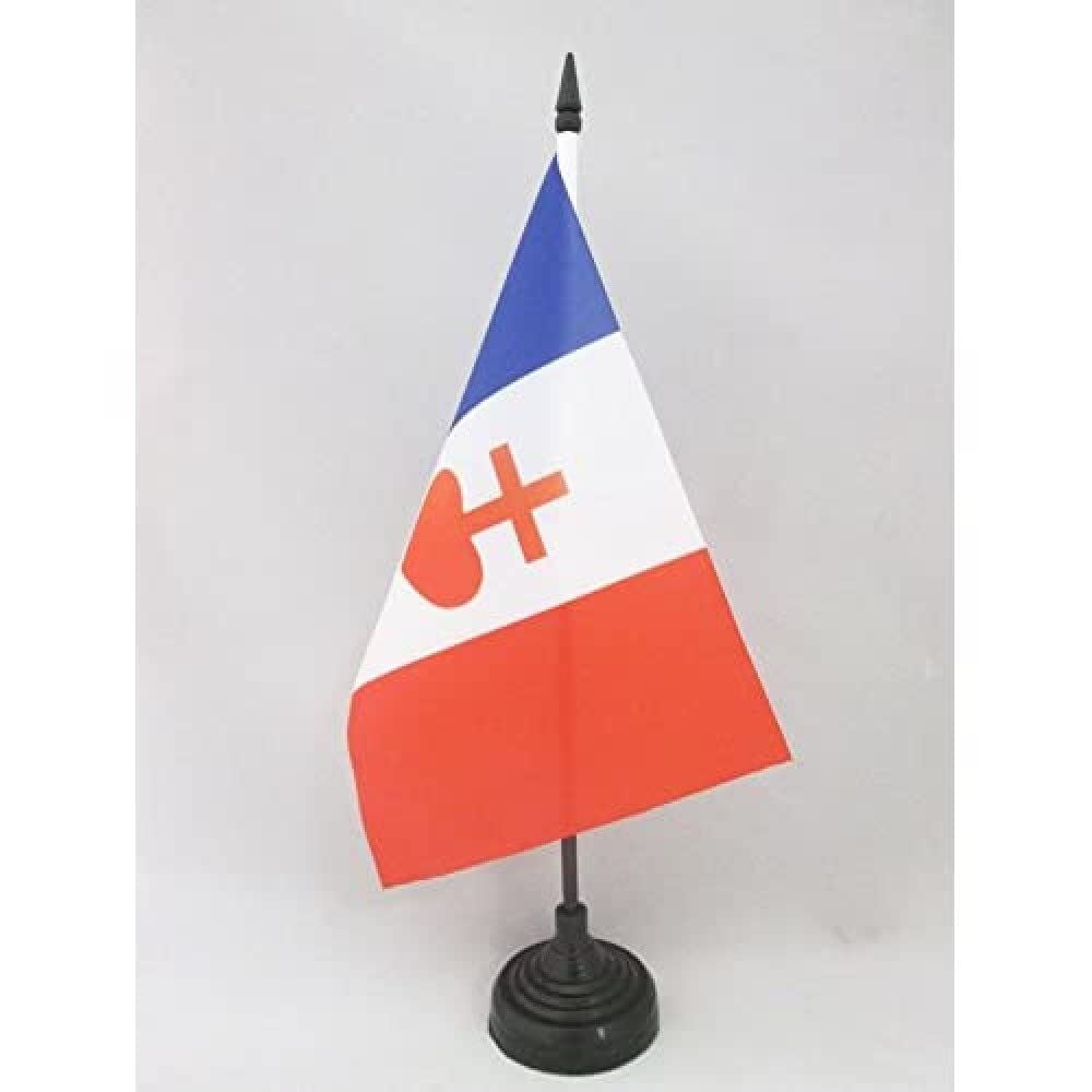 AZ FLAG France Sacred Heart of Jesus Table Flag 5'' x 8'' - French catholic Office Decoration 100% Polyester 21 x 14 cm - Mini Desk Flag with Pole and Black Plastic Base