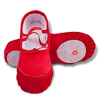 Girls Ballet Slippers Canvas Flats Dance Shoes Slippers for Kids Flats Size 3(US 3M Little Kid,Red-37)