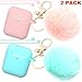 Airpods Case Newest Upgrade (Front LED Visible) ANTARCTICASE Skin Drop Proof Protective Pom Pom Keychain Case Cover Silicone for Apple Airpods 2&1 Charging Cute Fur Ball Keychain (Pink+Mint) primary