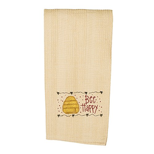 Bee Happy Hive 19 x 28 All Cotton Embroidered Waffle Kitchen Towel