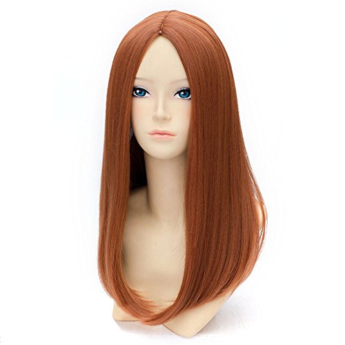 RightOn 20'' Long Straight Hair Cosplay Costume Party Wig with Wig Cap (Dark Orange)