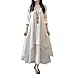 Romacci Women Boho Dress Casual Irregular Maxi Dresses Layer Vintage Loose Long Sleeve Linen Dress with Pockets,XX-Large,White