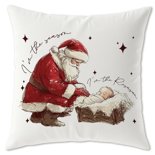 Trenstise Christian Christmas Santa Jesus Pillow Covers 18x18, Nativity Christmas Decorations, Vintage Xmas Santa Decorative Throw Pillow Covers for Couch Sofa Bedroom Living Room Home at Amazon