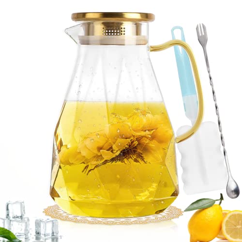 Yirilan Glass Pitcher,74oz/2.2 Liter Water Pitcher with Lid,Carafes