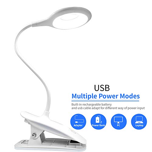 Reading Light [Rechargeable],Juhefa Clip-on Book Light for Reading in Bed,Touch Switch Bedside Reading Lamp for Books in Desk (3-Level Brightness)