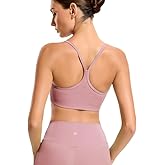 RIOJOY Sports Bras for Women, Racer Back Workout Gym Sports Bra, Thin Strap Sport Bra, Removable Pads Yoga Womens Sport Bras Pink