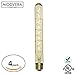 4 pack - Modvera LED Filament Tube Bulb T30 Tubular Bulb Edison Antique Style 5 Watt with 40 watt Equivalent 2200K, Amber Glass E26 Base Dimmable T9 Tube (8.5 inches Long) UL listed and RoHS compliant