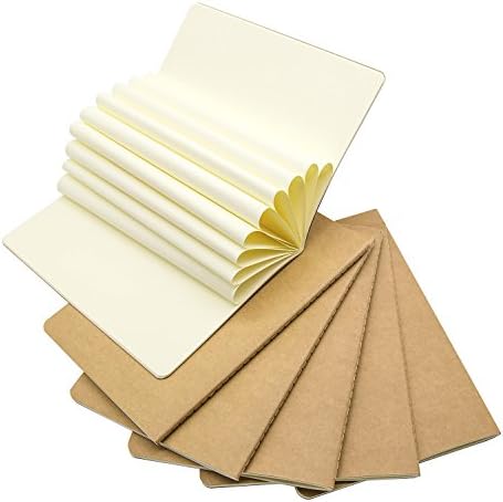 Kraft Bullet Journal Notebook Diary - Set of 6 - A5 - Kraft Brown Soft Cover - Blank Pages - 60 pages