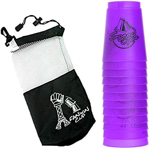 Erlsig Quick Stacks Cups 12 Pack of Sports Stacking Cups Speed Training Game Challenge Competition Party Toy with Carry Bag (Purple) - Thumbnail 3