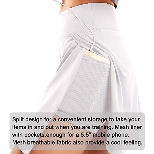 Ogeenier Women's Active Athletic Skort Running Skirt with Pockets Inner Shorts,White,S