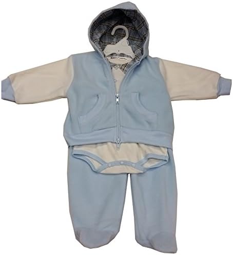 Rumble Tumble Baby Boys Blue White Onesia Hooded Top 3 Pc Pant Set 0-3M