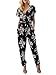 Missy Chilli Women's Floral Print Short Sleeve V Neck Wrap Jumpsuit with Tie Waist Black US4/6