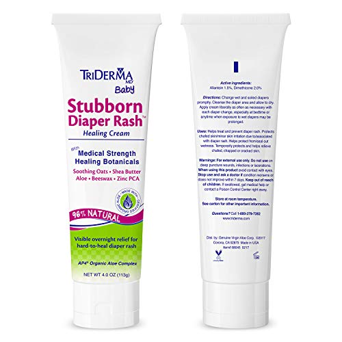 TriDerma Stubborn Diaper Rash Healing Cream, Treats Severe Irritation Associated With Diaper Rash, Zinc Oxide Free, 4 oz., 1 Tube