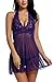 Avidlove Women Halter Lace Babydoll Mesh Sexy Lingerie Set Nightwear, Large, Purple fba
