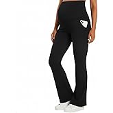 Sunzel Fleece Lined Maternity Flare Leggings for Women, Over Belly Yoga Pants with Pockets for Winter