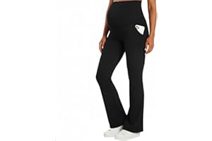 Sunzel Fleece Lined Maternity Flare Leggings for Women, Over Belly Yoga Pants with Pockets for Winter