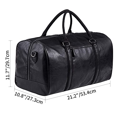 seyfocnia Oversized Travel Duffel Bag, Waterproof Leather Weekend bag Gym Sports Overnight Large Carry On Hand Bag-Black