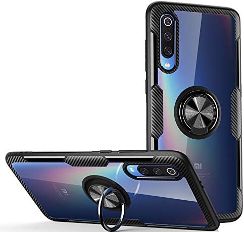 DAYNEW for Xiaomi Mi 9 SE Case,Transparent clear Anti-Scratch Shockproof PC+TPU Protective Case+ Foldable Holder for Xiaomi Mi 9 SE,Black