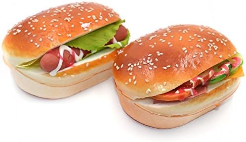 DLUcraft Fake Cake Artificial Jumbo Sesame Bread Scent Hamburger Toy Refrigeratort Office Whiteboard Kids Locker Door Decorations Gifts For Home Decor（Bacon Hamburger+Hot Dog Hamburger-2 PCS
