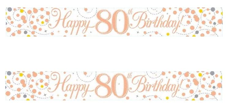 Partyangels 2 PACKS of 80th Birthday Banner / Sparkling Fizz Age 80 Birthday White & Rose Gold Holographic Party Banner Decors
