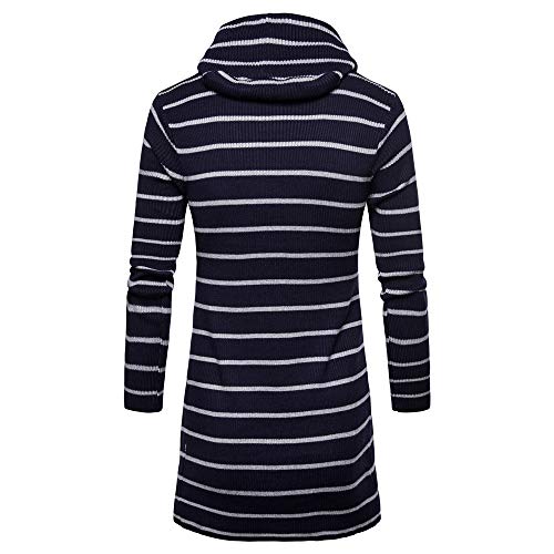GOVOW Men's Jackets Lightweight Casual Hooded Solid Knit Stripe Coat Cardigan Long Sleeve Tops(L,Navy )