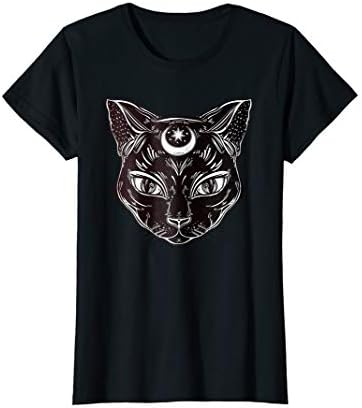 Black Cat Halloween Boho Tshirt - Gothic Witchcraft Tattoo T