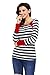Astylish Women Casual Color Block Crewneck Long Sleeve Striped T-Shirt Blouse Tops Red X-Large