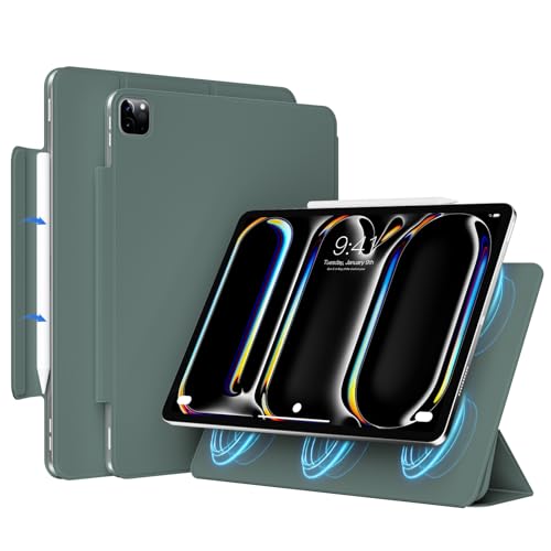 JKSML Magnetische Hülle für iPad Pro 11 Zoll (M5/M4) 2025/2024-Dünne Dreifach Faltbare Standhülle Unterstützt Pencil Pro/USB-C & Automatisches Schlaf/Weck, Rutschfestes und Kratzfestes,Dunkelgrün