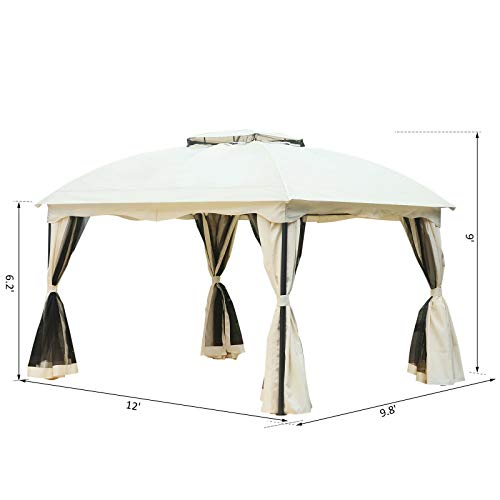 AyaMastro White 2Tier 9.8'L Outdoor Gazebo Canopy Shelter Tent w/Sidewall with Ebook