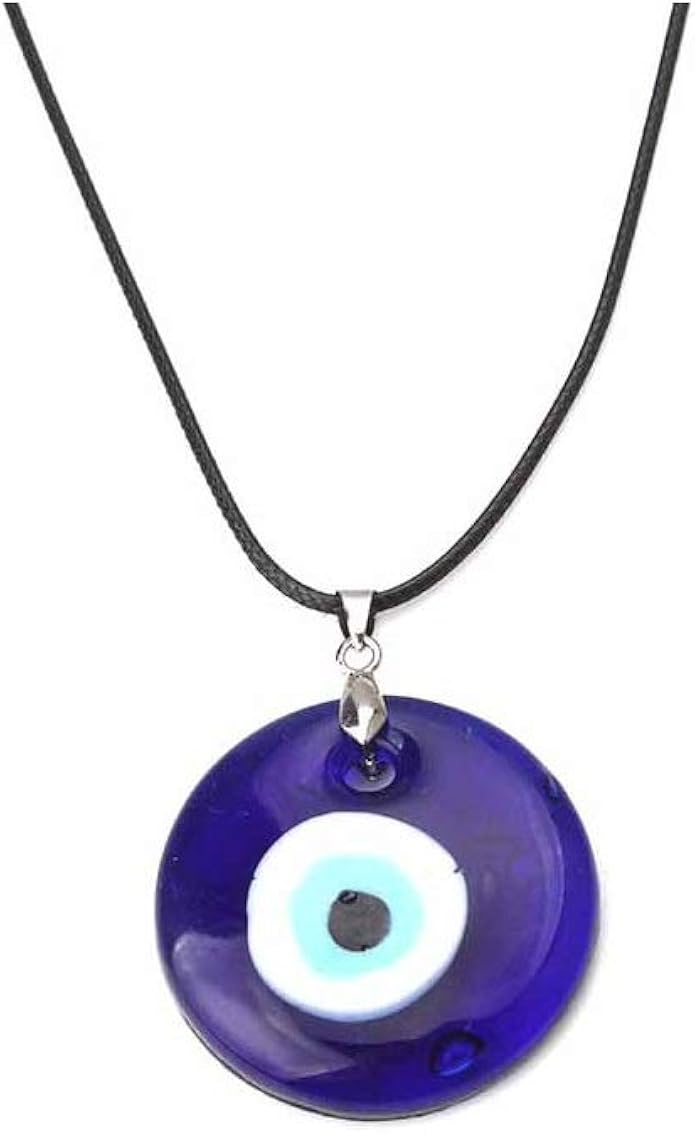 Evil Eye Pendant Necklace Glass Leather 