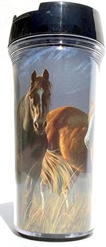 Horses and Mountains Travel Coffee Mug, 16 Ounce, Screw Lid and Flip-Up Top