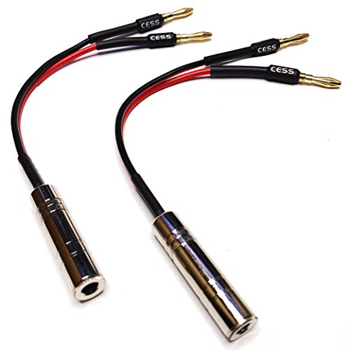 CESS-020 1/4 Inch TS to Dual Banana Plug Speaker Adaptor, 6 Inch - Mono 6.35mm Female Jack to Banana Cable - 2 Pack