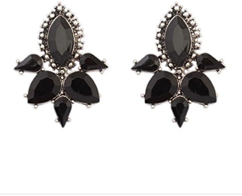 Urban Chic Black - Clear Chunky Stud Statement Vintage Vibe Silver Earrings Fashion Jewelry (Black)