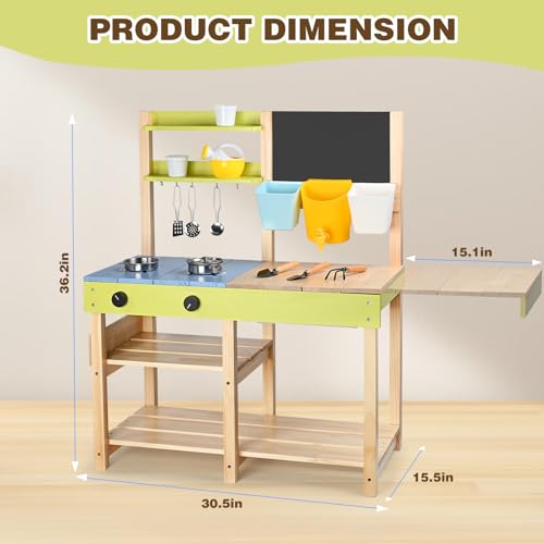 Dreamon Kitchen Toy for Children, Cocinita de Madera Wooden Set for Children and Girls Ages 3 and up, Mud Kitchens for Kids Outdoor, with Sink, Blackboard
