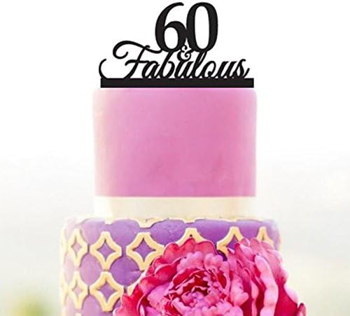 Homanda Black Acrylic"60 Fabulous" Wedding Couple Decoration Cake Toppper