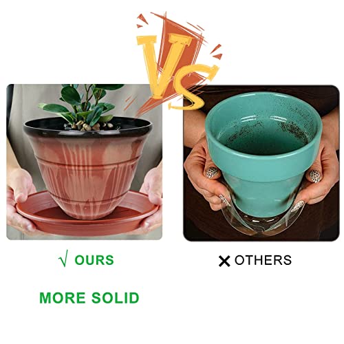 Ronbo Sunrise Plant Saucer 6 Pack Clay Color Thickened Durable Round Plastic Saucers Trays for