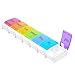 7 Day Pill Organizer 2 Times a Day - Weekly Medicine Dose Organizer Box, Vitamin Holder Case, Big Pill Container Box, 7 Day AM PM (Rainbow Easy Push)