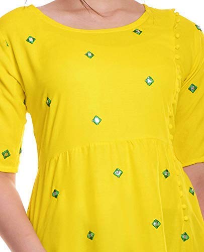 asha print women's rayon embroidered mirror work full length kurti