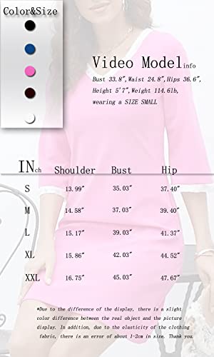 Women\'s Dresses V-Neck Elegant 3/4 Sleeve Lace Neckline Fashion Casual Loose Fit Comfort Mini Dress with Pockets(L, A-Black)