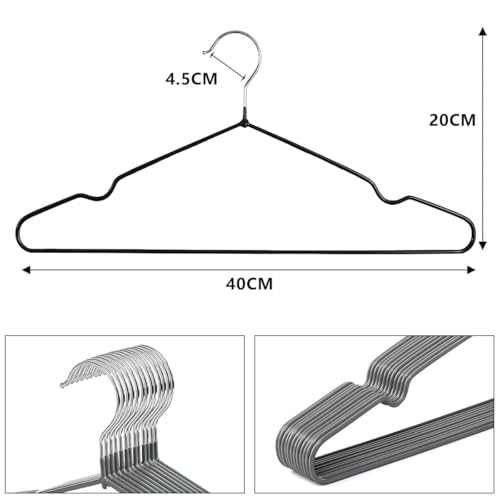 MXHIGO 50Pcs Ganchos de Acero Aleado con Recubrimiento de Goma Antideslizante, 40CM Ganchos para Ropa con Ranuras, Antióxido y Duradero, Perchas para Pantalones, Vestidos, Camisa, Abrigos de Adultos