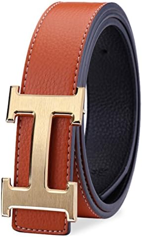 Men Belt Business Casual H Buckle Leather Belt with Pin Buckle