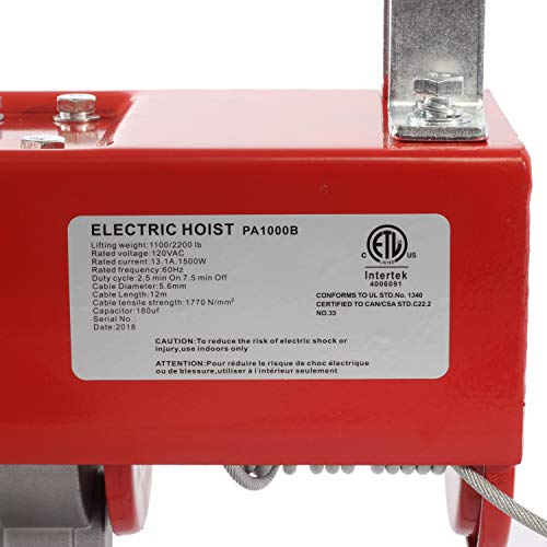 Partsam 2200 lbs Lift Electric Hoist Crane Remote Control Power System, Zinc-Plated Steel Wire Overhead Crane Garage Ceiling Pulley Winch w/Premium Straps (w/Emergency Stop Switch) - Image 2